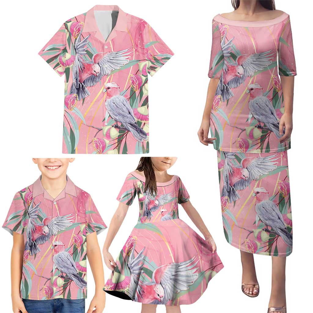 Australia Breast Cancer Awareness Family Matching Puletasi and Hawaiian Shirt Pink Galah with Eucalyptus Flowers - Aussie Hoodie