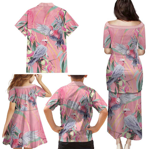 Australia Breast Cancer Awareness Family Matching Puletasi and Hawaiian Shirt Pink Galah with Eucalyptus Flowers - Aussie Hoodie