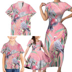 Australia Breast Cancer Awareness Family Matching Short Sleeve Bodycon Dress and Hawaiian Shirt Pink Galah with Eucalyptus Flowers - Aussie Hoodie