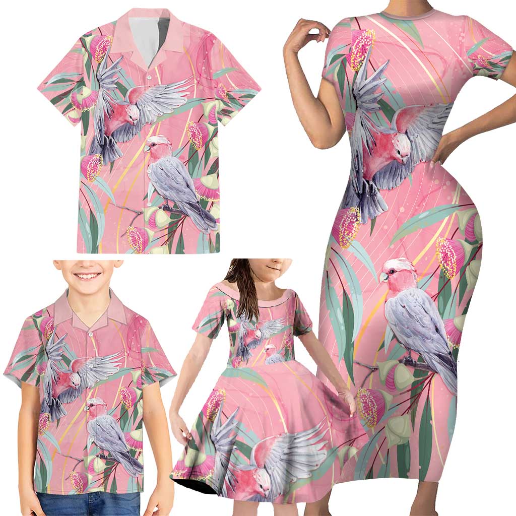 Australia Breast Cancer Awareness Family Matching Short Sleeve Bodycon Dress and Hawaiian Shirt Pink Galah with Eucalyptus Flowers - Aussie Hoodie