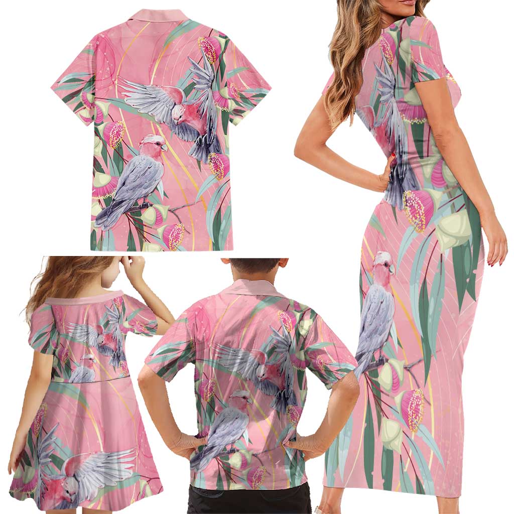 Australia Breast Cancer Awareness Family Matching Short Sleeve Bodycon Dress and Hawaiian Shirt Pink Galah with Eucalyptus Flowers - Aussie Hoodie