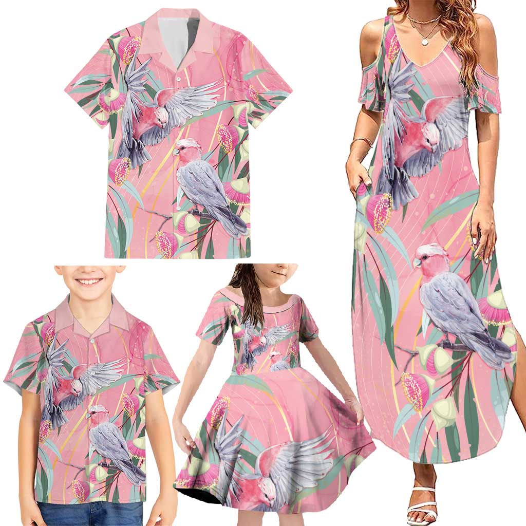 Australia Breast Cancer Awareness Family Matching Summer Maxi Dress and Hawaiian Shirt Pink Galah with Eucalyptus Flowers - Aussie Hoodie