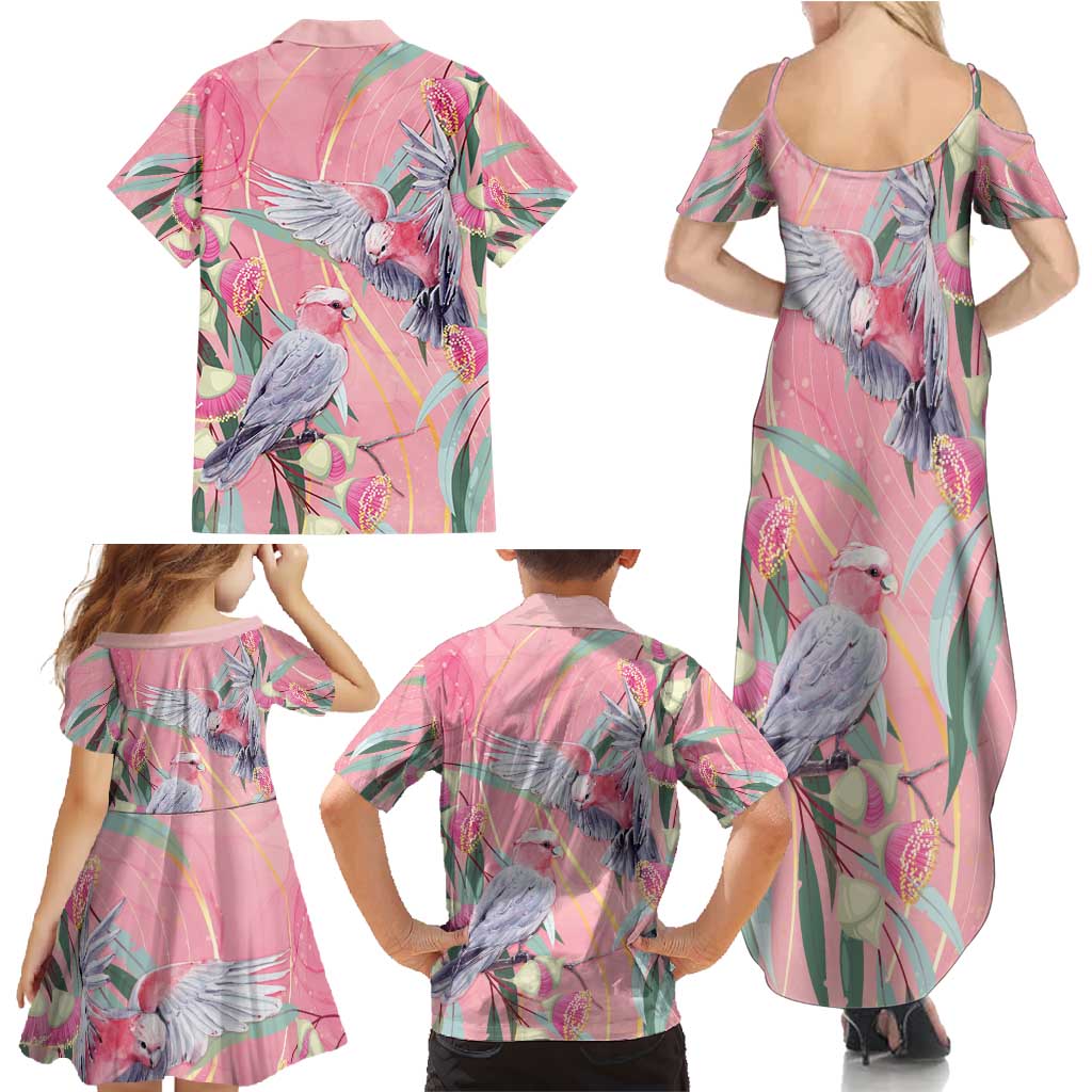 Australia Breast Cancer Awareness Family Matching Summer Maxi Dress and Hawaiian Shirt Pink Galah with Eucalyptus Flowers - Aussie Hoodie