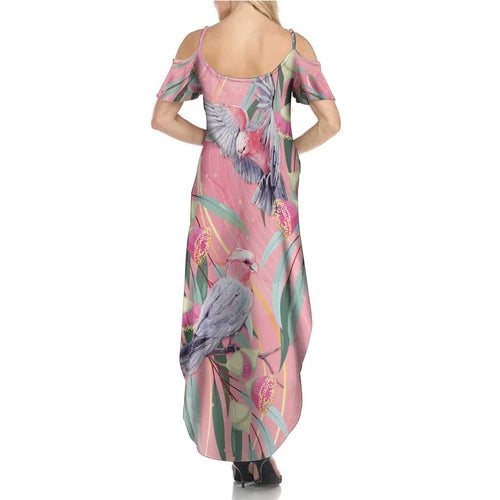 Australia Breast Cancer Awareness Family Matching Summer Maxi Dress and Hawaiian Shirt Pink Galah with Eucalyptus Flowers - Aussie Hoodie