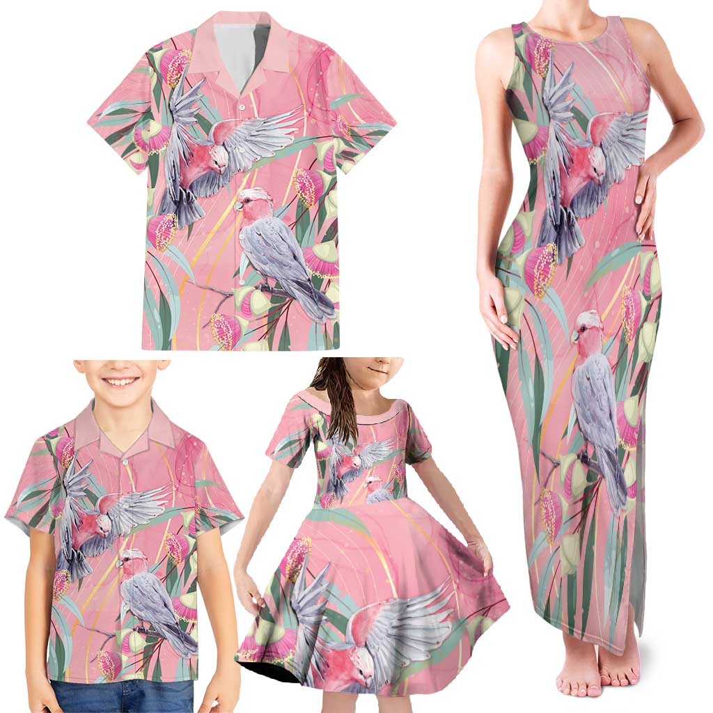 Australia Breast Cancer Awareness Family Matching Tank Maxi Dress and Hawaiian Shirt Pink Galah with Eucalyptus Flowers - Aussie Hoodie