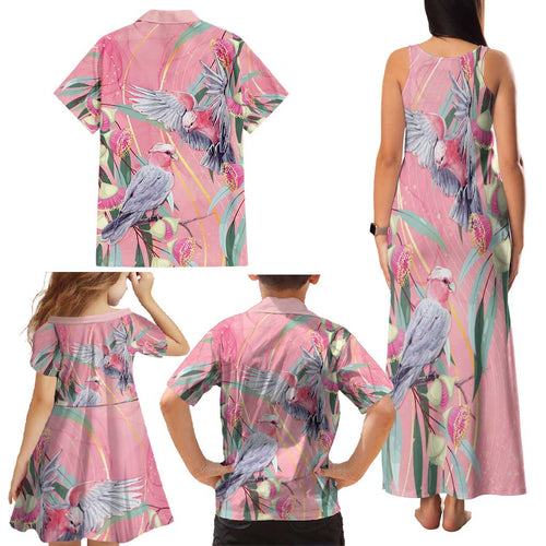 Australia Breast Cancer Awareness Family Matching Tank Maxi Dress and Hawaiian Shirt Pink Galah with Eucalyptus Flowers - Aussie Hoodie