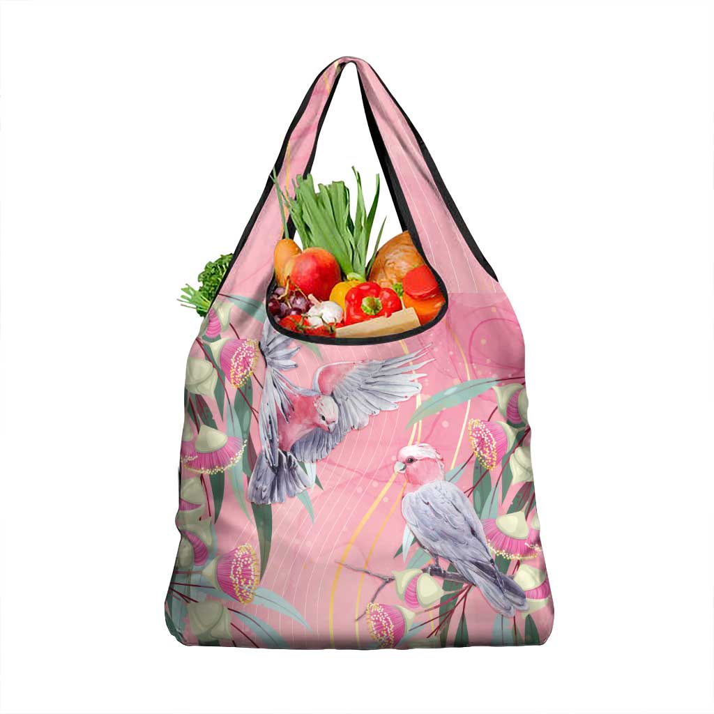 Australia Breast Cancer Awareness Grocery Bag Pink Galah with Eucalyptus Flowers - Aussie Hoodie