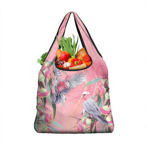 Australia Breast Cancer Awareness Grocery Bag Pink Galah with Eucalyptus Flowers - Aussie Hoodie