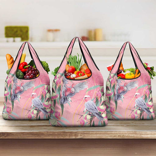 Australia Breast Cancer Awareness Grocery Bag Pink Galah with Eucalyptus Flowers - Aussie Hoodie