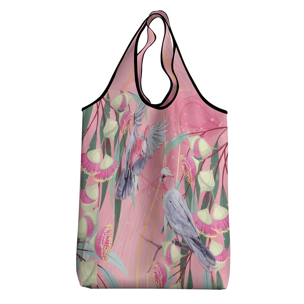 Australia Breast Cancer Awareness Grocery Bag Pink Galah with Eucalyptus Flowers - Aussie Hoodie
