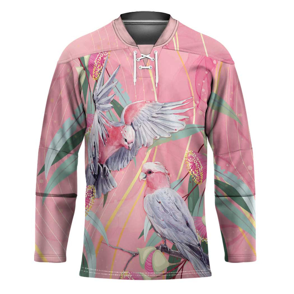 Australia Breast Cancer Awareness Hockey Jersey Pink Galah with Eucalyptus Flowers - Aussie Hoodie