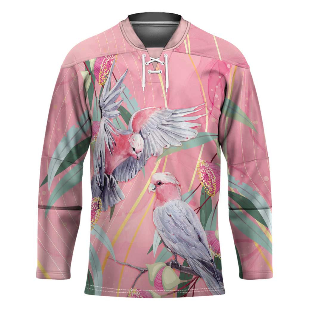 Australia Breast Cancer Awareness Hockey Jersey Pink Galah with Eucalyptus Flowers - Aussie Hoodie