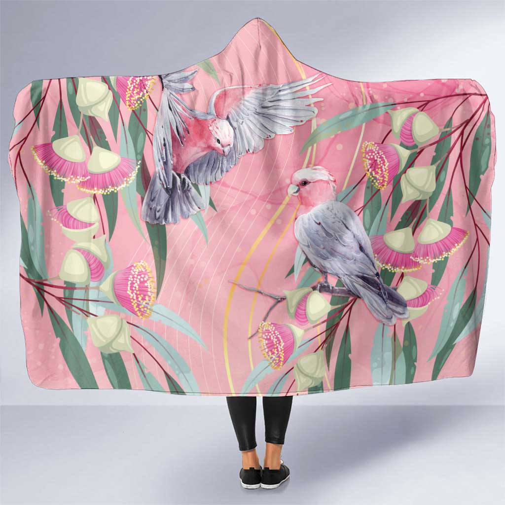 Australia Breast Cancer Awareness Hooded Blanket Pink Galah with Eucalyptus Flowers - Aussie Hoodie