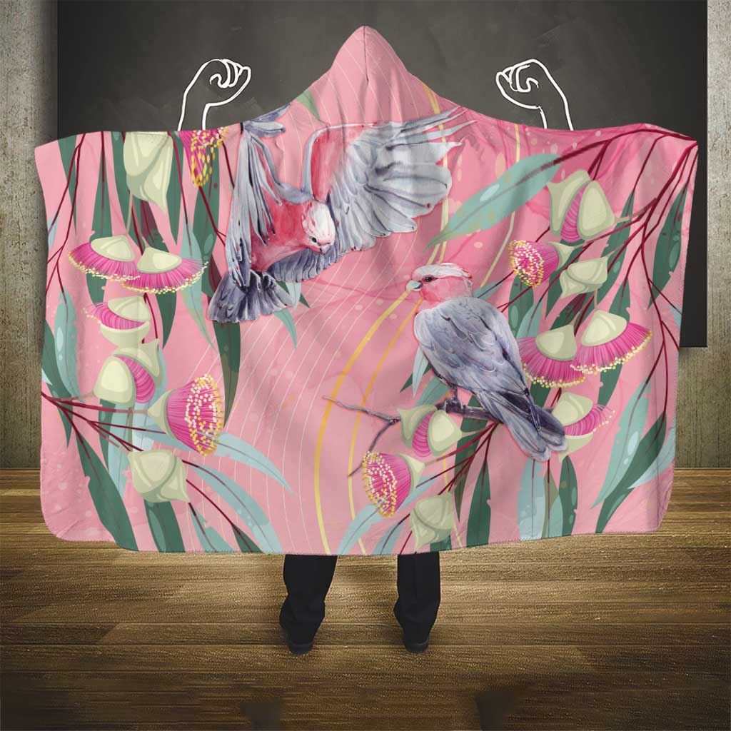 Australia Breast Cancer Awareness Hooded Blanket Pink Galah with Eucalyptus Flowers - Aussie Hoodie