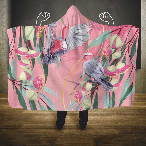 Australia Breast Cancer Awareness Hooded Blanket Pink Galah with Eucalyptus Flowers - Aussie Hoodie