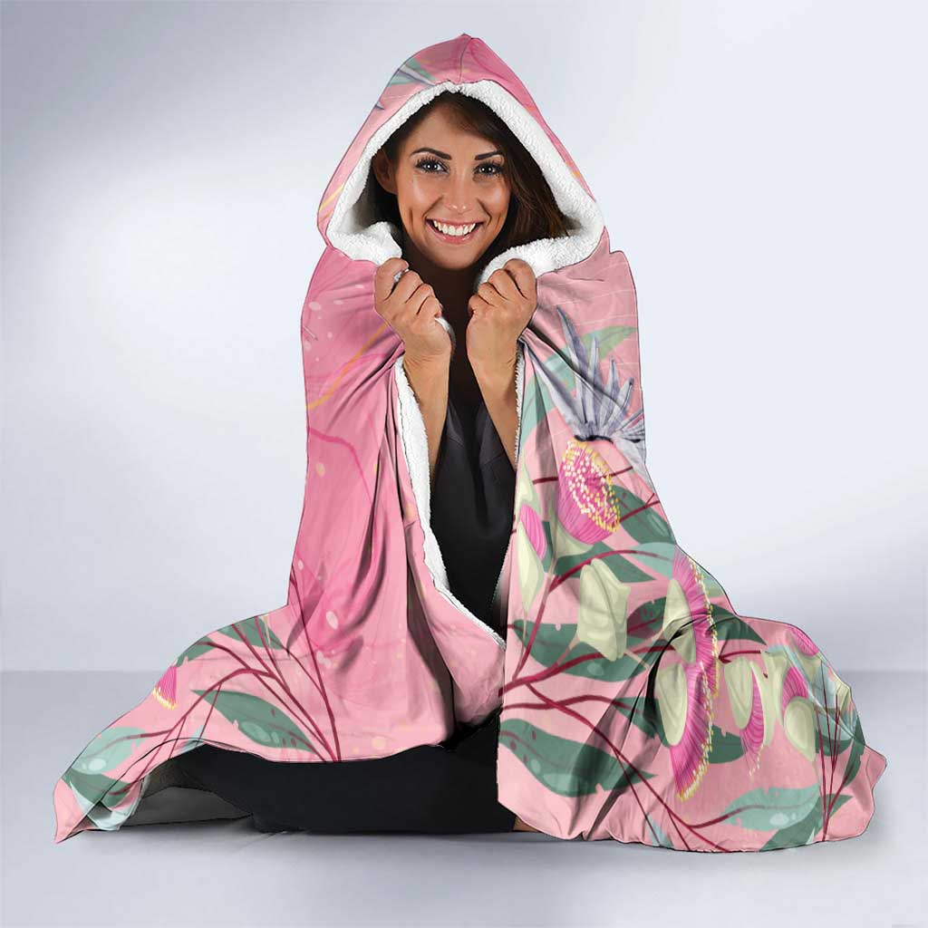 Australia Breast Cancer Awareness Hooded Blanket Pink Galah with Eucalyptus Flowers - Aussie Hoodie