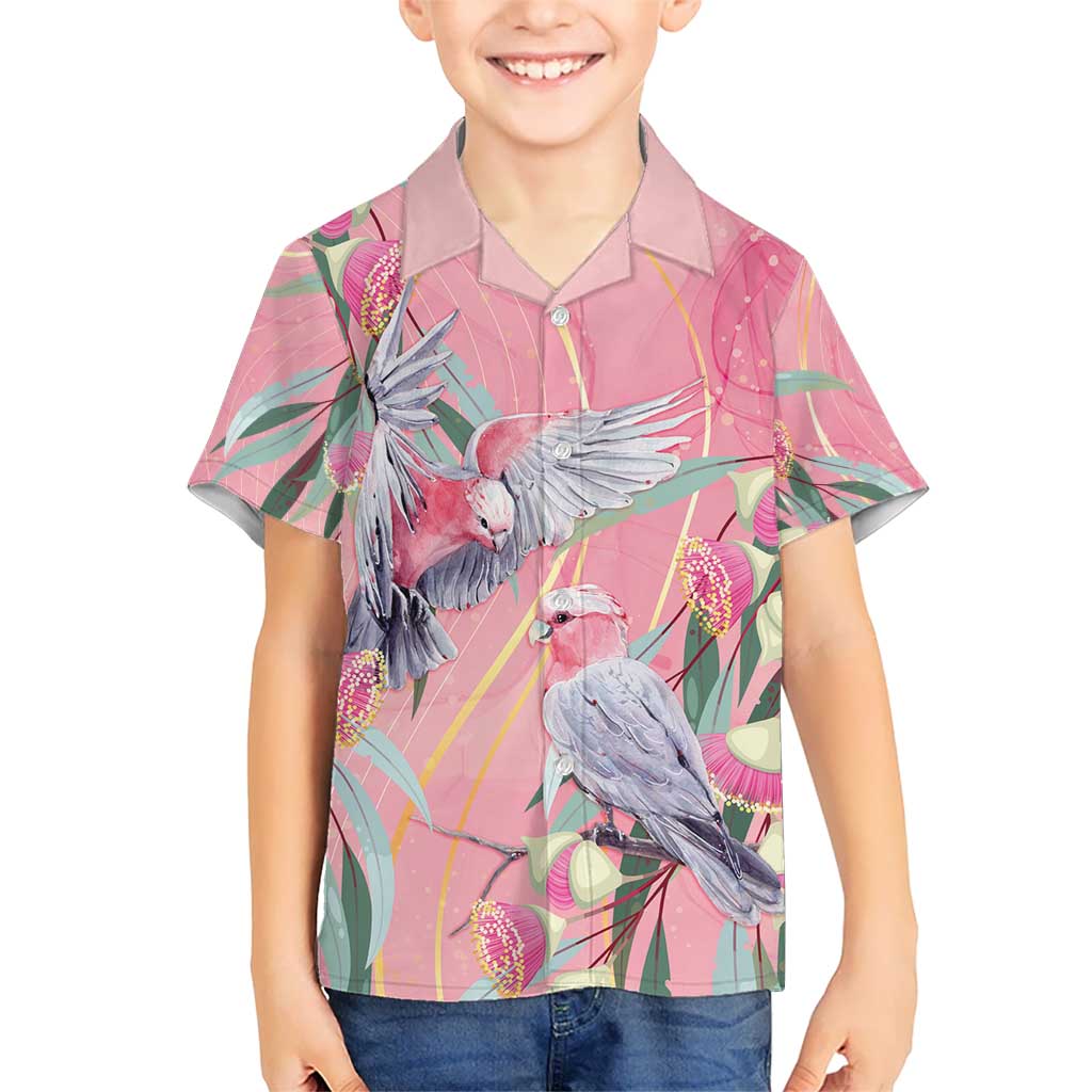 Australia Breast Cancer Awareness Kid Hawaiian Shirt Pink Galah with Eucalyptus Flowers - Aussie Hoodie