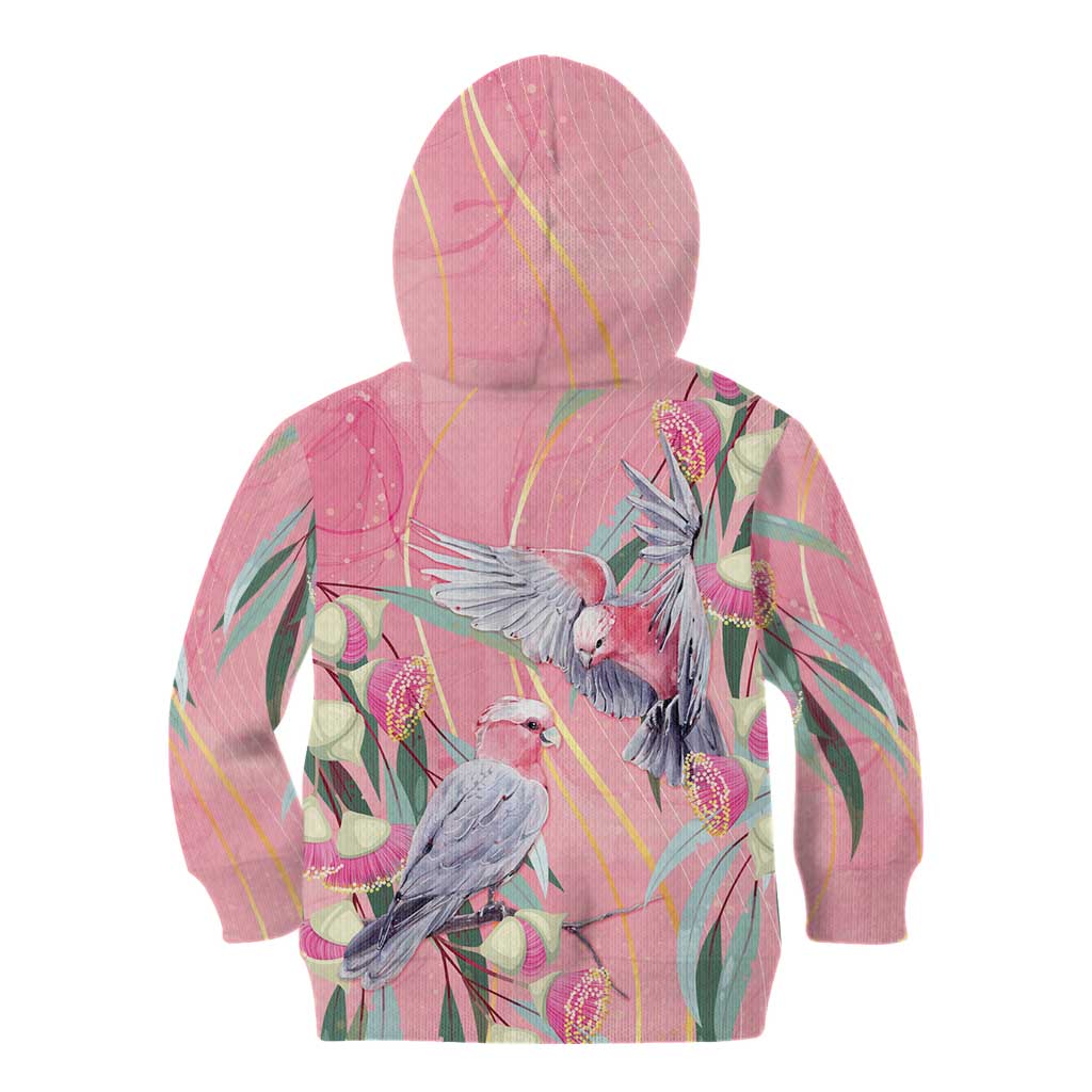 Australia Breast Cancer Awareness Kid Hoodie Pink Galah with Eucalyptus Flowers - Aussie Hoodie
