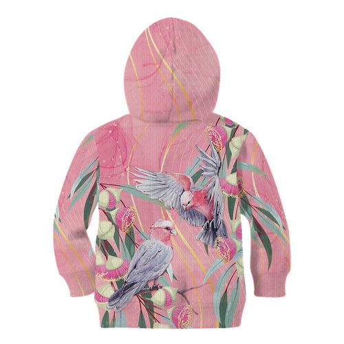 Australia Breast Cancer Awareness Kid Hoodie Pink Galah with Eucalyptus Flowers - Aussie Hoodie
