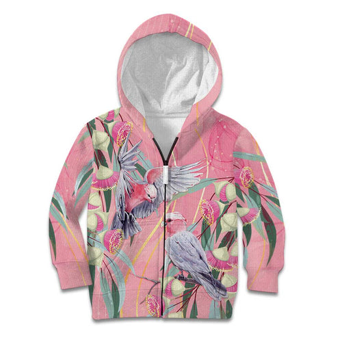 Australia Breast Cancer Awareness Kid Hoodie Pink Galah with Eucalyptus Flowers - Aussie Hoodie