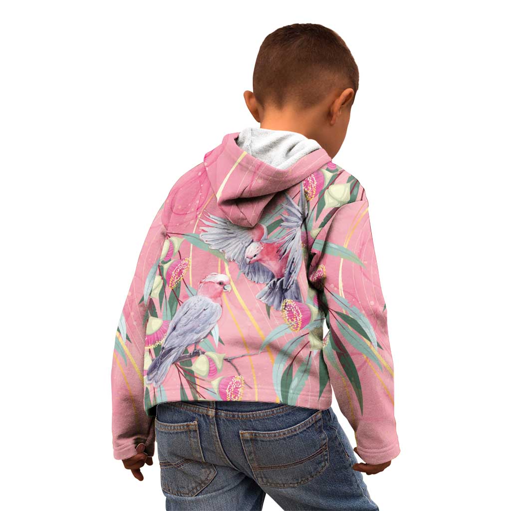 Australia Breast Cancer Awareness Kid Hoodie Pink Galah with Eucalyptus Flowers - Aussie Hoodie