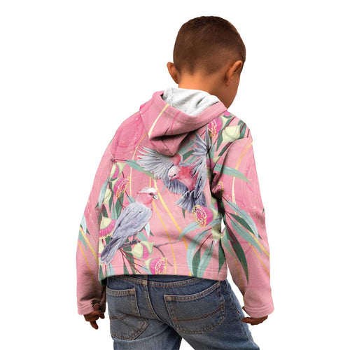 Australia Breast Cancer Awareness Kid Hoodie Pink Galah with Eucalyptus Flowers - Aussie Hoodie