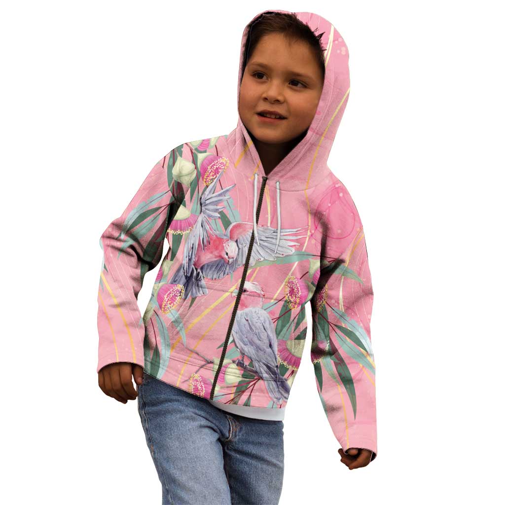 Australia Breast Cancer Awareness Kid Hoodie Pink Galah with Eucalyptus Flowers - Aussie Hoodie