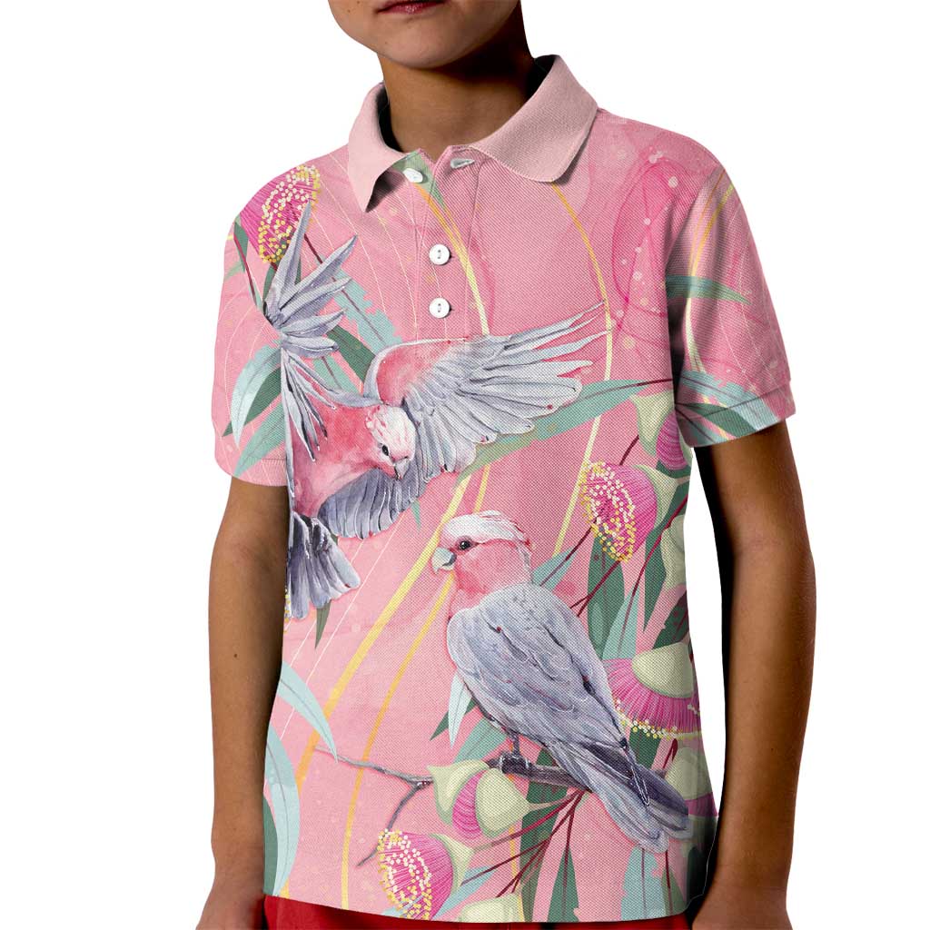 Australia Breast Cancer Awareness Kid Polo Shirt Pink Galah with Eucalyptus Flowers - Aussie Hoodie