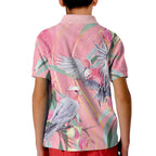 Australia Breast Cancer Awareness Kid Polo Shirt Pink Galah with Eucalyptus Flowers - Aussie Hoodie