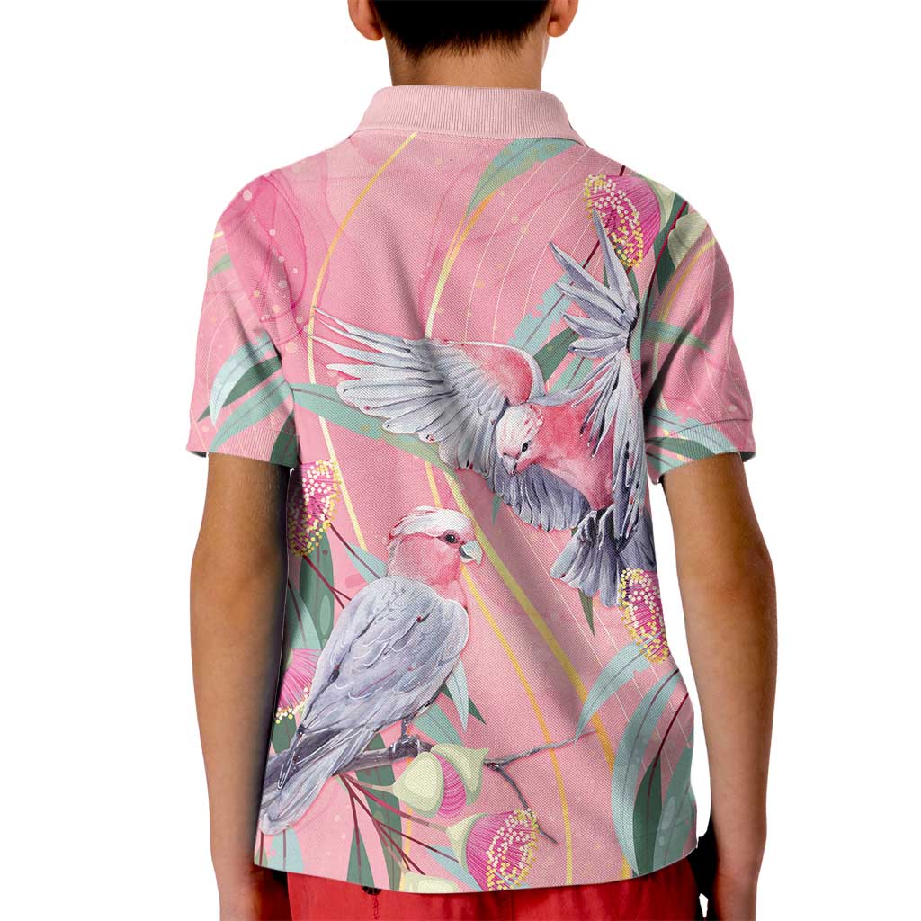 Australia Breast Cancer Awareness Kid Polo Shirt Pink Galah with Eucalyptus Flowers - Aussie Hoodie
