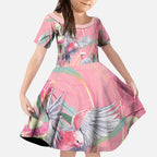 Australia Breast Cancer Awareness Kid Short Sleeve Dress Pink Galah with Eucalyptus Flowers - Aussie Hoodie