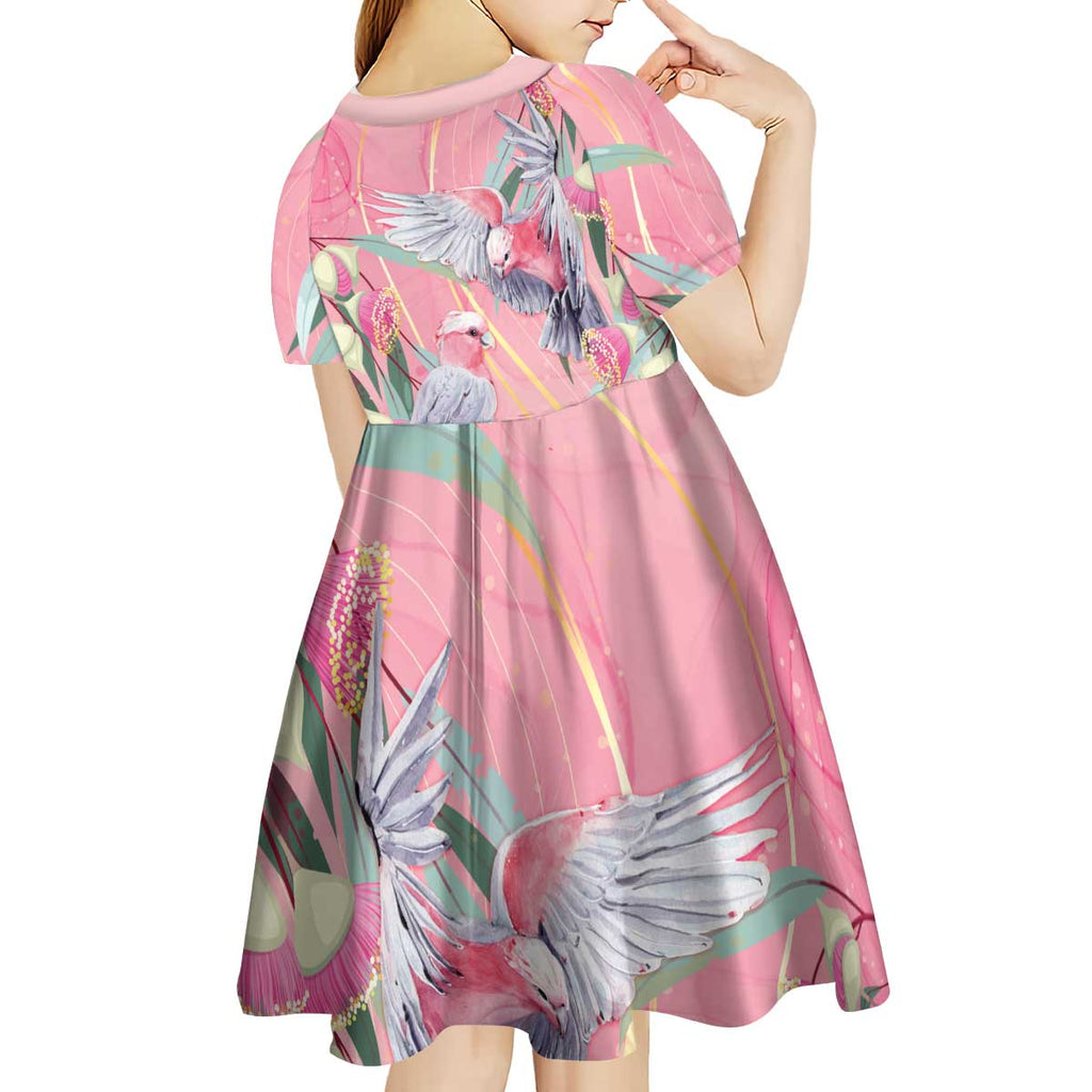 Australia Breast Cancer Awareness Kid Short Sleeve Dress Pink Galah with Eucalyptus Flowers - Aussie Hoodie