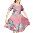 Australia Breast Cancer Awareness Kid Short Sleeve Dress Pink Galah with Eucalyptus Flowers - Aussie Hoodie