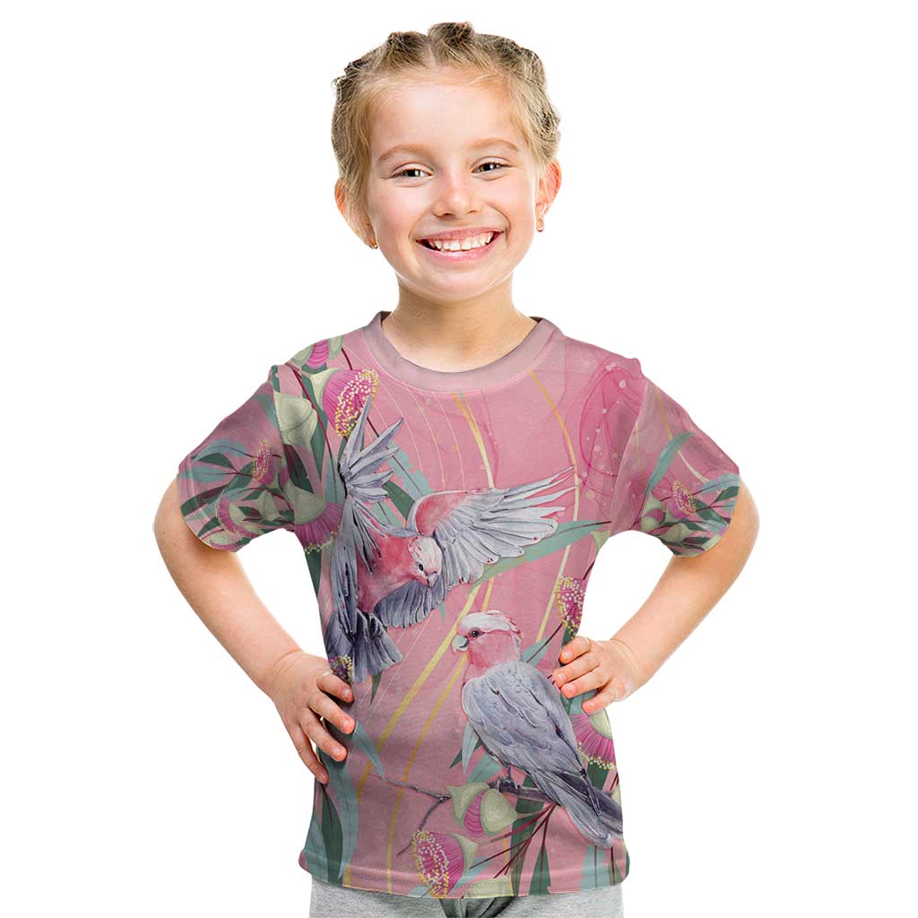 Australia Breast Cancer Awareness Kid T Shirt Pink Galah with Eucalyptus Flowers - Aussie Hoodie