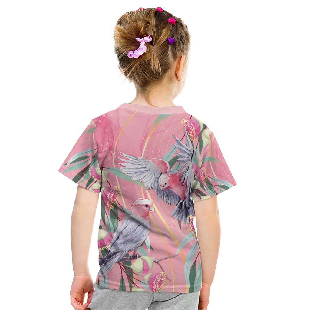 Australia Breast Cancer Awareness Kid T Shirt Pink Galah with Eucalyptus Flowers - Aussie Hoodie
