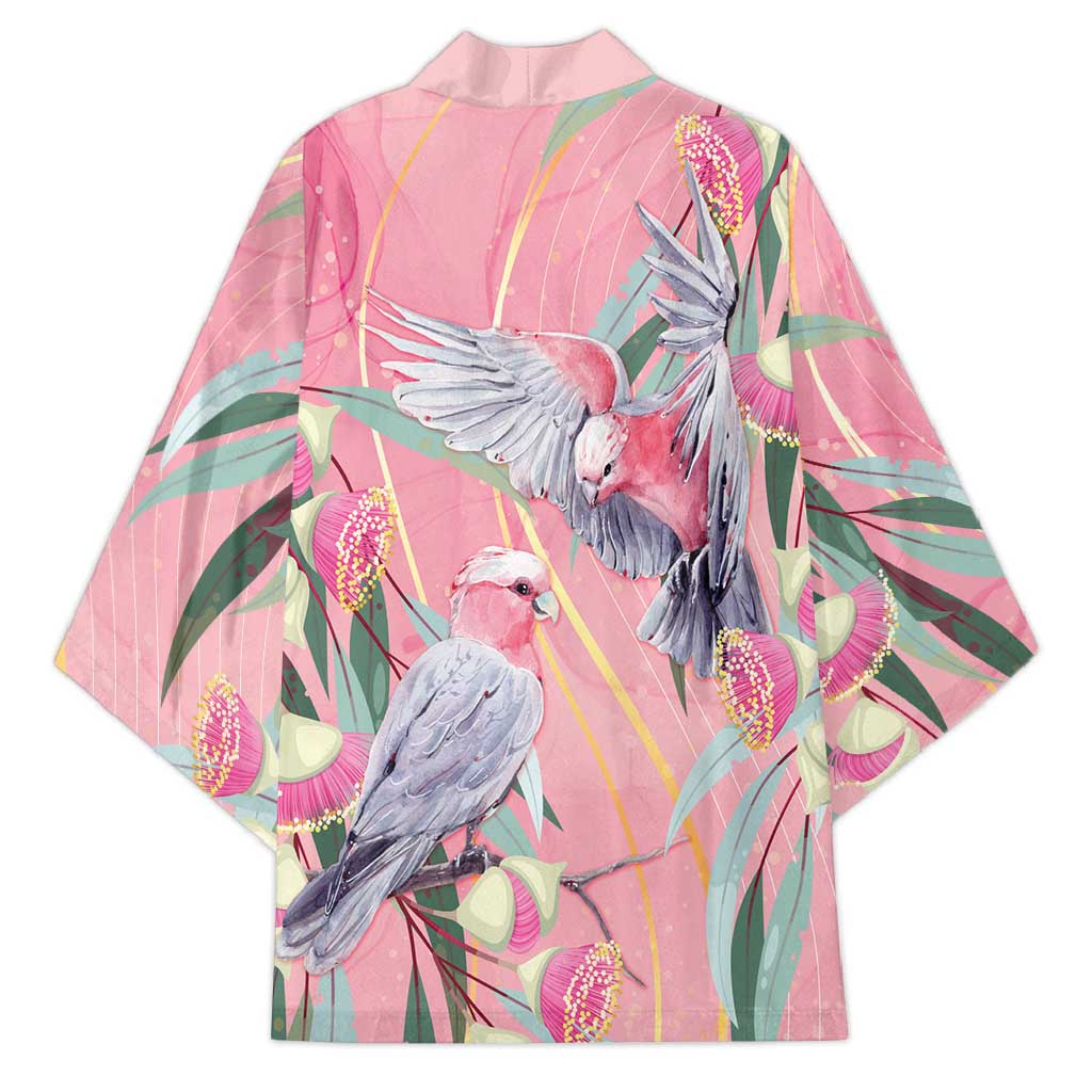 Australia Breast Cancer Awareness Kimono Pink Galah with Eucalyptus Flowers - Aussie Hoodie