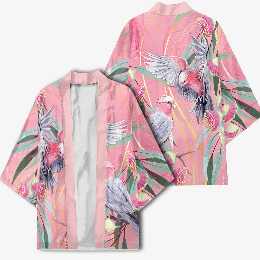 Australia Breast Cancer Awareness Kimono Pink Galah with Eucalyptus Flowers - Aussie Hoodie