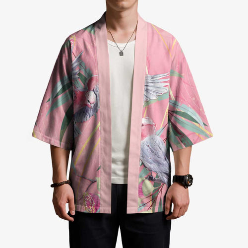 Australia Breast Cancer Awareness Kimono Pink Galah with Eucalyptus Flowers - Aussie Hoodie