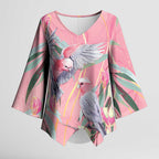 Australia Breast Cancer Awareness Kimono Sleeve Blouse Pink Galah with Eucalyptus Flowers - Aussie Hoodie