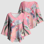 Australia Breast Cancer Awareness Kimono Sleeve Blouse Pink Galah with Eucalyptus Flowers - Aussie Hoodie
