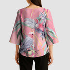 Australia Breast Cancer Awareness Kimono Sleeve Blouse Pink Galah with Eucalyptus Flowers - Aussie Hoodie