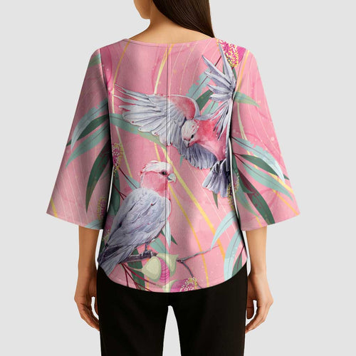 Australia Breast Cancer Awareness Kimono Sleeve Blouse Pink Galah with Eucalyptus Flowers - Aussie Hoodie