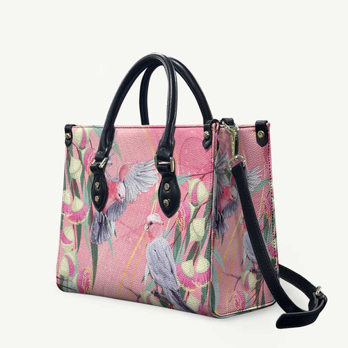 Australia Breast Cancer Awareness Leather Bag Pink Galah with Eucalyptus Flowers - Aussie Hoodie
