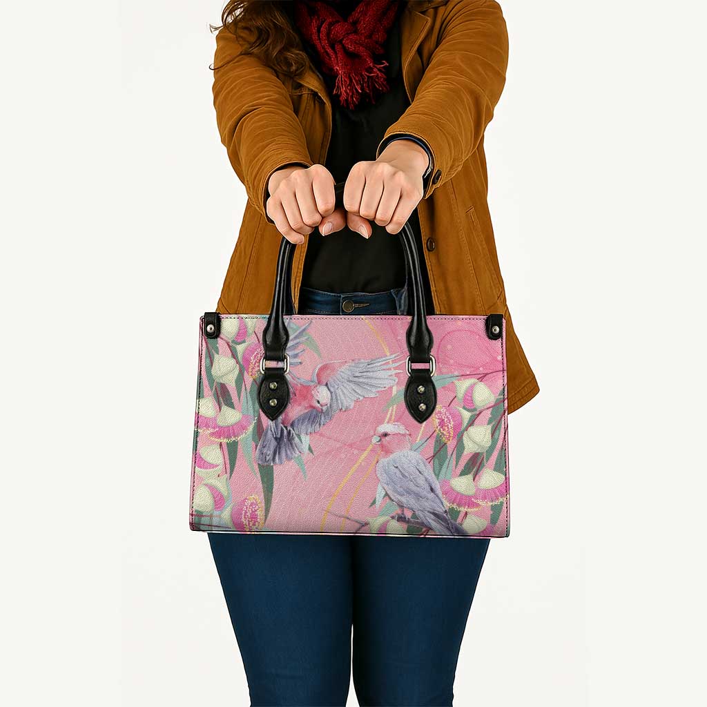 Australia Breast Cancer Awareness Leather Bag Pink Galah with Eucalyptus Flowers - Aussie Hoodie