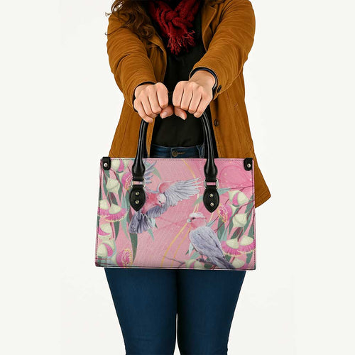 Australia Breast Cancer Awareness Leather Bag Pink Galah with Eucalyptus Flowers - Aussie Hoodie