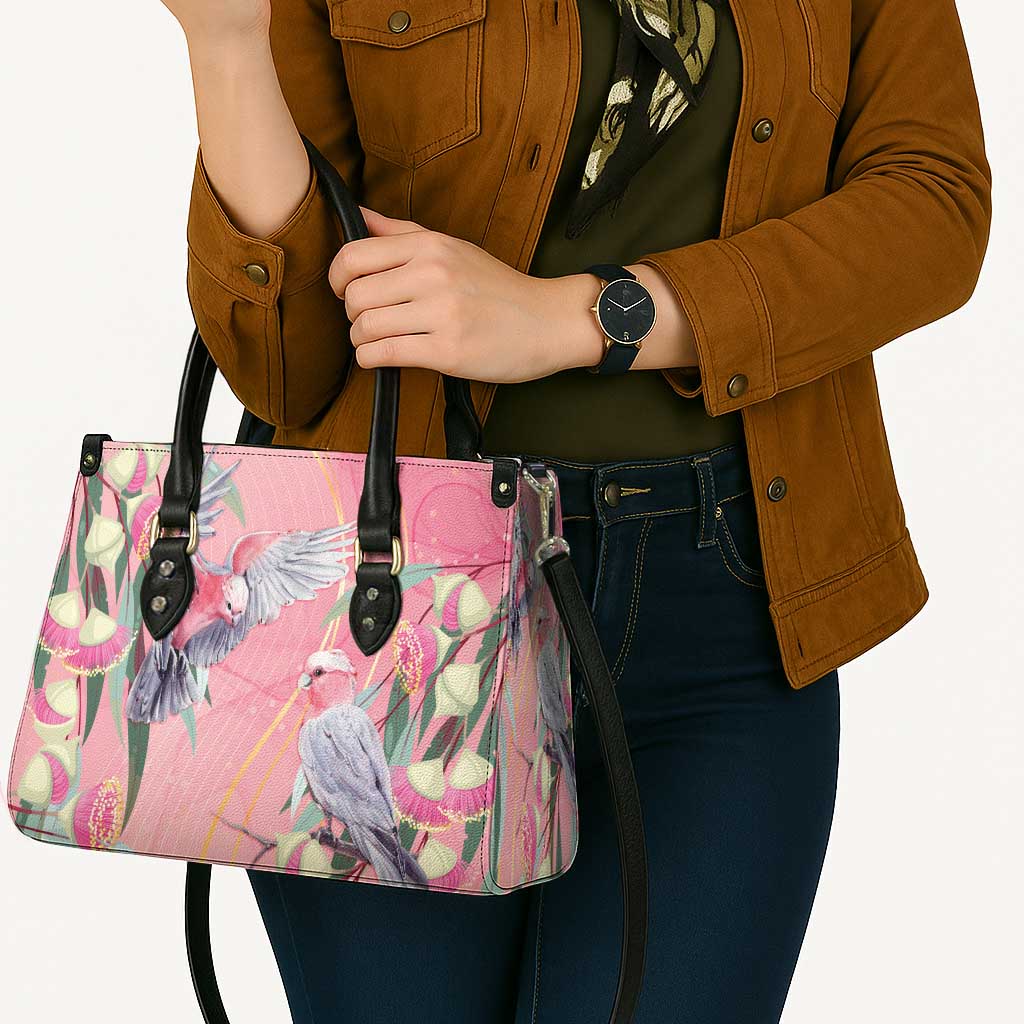 Australia Breast Cancer Awareness Leather Bag Pink Galah with Eucalyptus Flowers - Aussie Hoodie