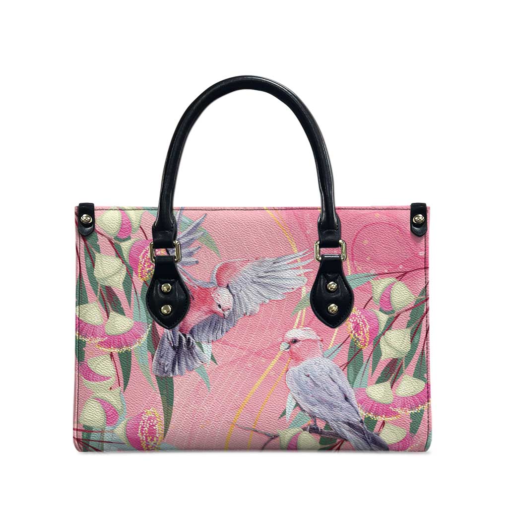 Australia Breast Cancer Awareness Leather Bag Pink Galah with Eucalyptus Flowers - Aussie Hoodie