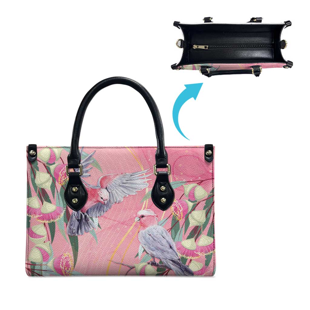 Australia Breast Cancer Awareness Leather Bag Pink Galah with Eucalyptus Flowers - Aussie Hoodie