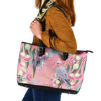 Australia Breast Cancer Awareness Leather Tote Bag Pink Galah with Eucalyptus Flowers - Aussie Hoodie