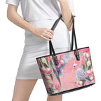 Australia Breast Cancer Awareness Leather Tote Bag Pink Galah with Eucalyptus Flowers - Aussie Hoodie